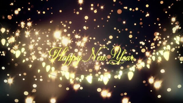 Animation of stars falling over happy new year text