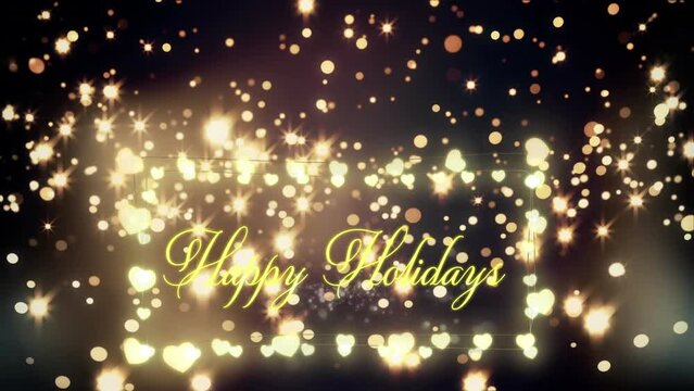 Animation of stars falling over happy holidays text