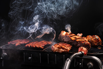 photography of a grill with meat on it and smoke coming out of it  - AI Generated