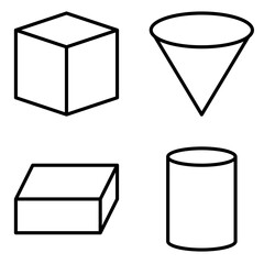 set of geometris shape icon, cube, cylinder, cone and block icon