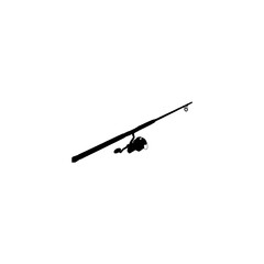 Fototapeta na wymiar Fishing rod icon. Simple style fish shop big sale poster background symbol. Fishing rod brand logo design element. Fishing rod t-shirt printing. vector for sticker.
