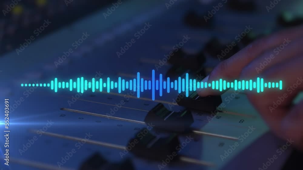 Aufkleber animation of moving columns over hand using dj panel on black background