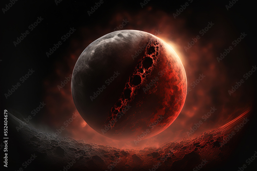 Wall mural lunar eclipse. 3d render of red moon in space. planet mars. fantasy astronomy. sphere in orbit in th