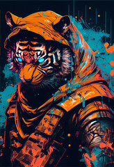 Tiger ninja glitch art generative art