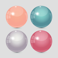 Colorful 3D shiny ball set. Glossy sphere collection on light background. Vector illustration.