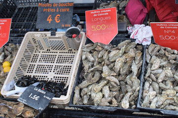 Oyster street kiosk typical of Cancale