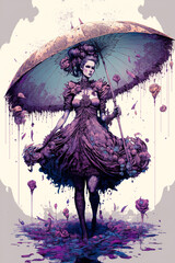 Psychedelic girl with parasol
