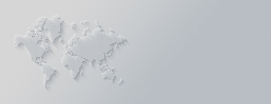 Fototapeta Illustration of a world map made of dots on a white background. Horizontal banner