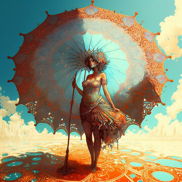 Psychedelic girl with parasol