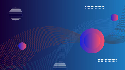 Modern abstract dark blue background with wave line and memphis style with retro vibes art 70s 90s