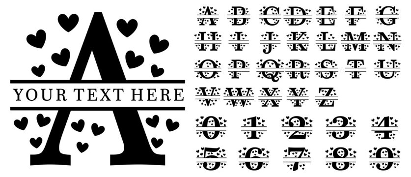 Valentines Day Split Alphabet Monogram Letters, Split Letters, Split Alphabet, Split Font, Valentine   