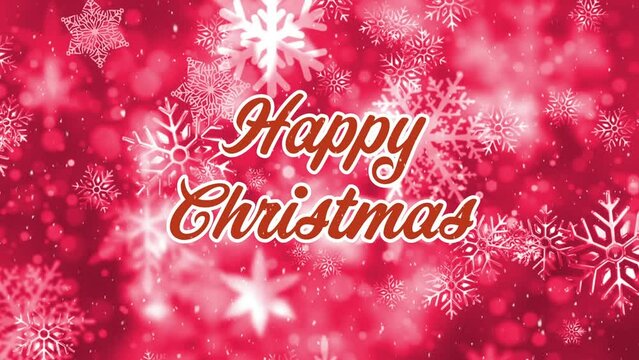 Animation of christmas greetings and snow falling on red background