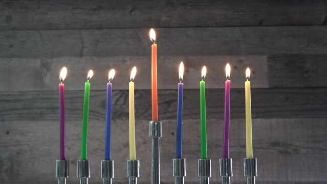 Burning Hanukkah candles. Jewish holidays and traditions (143)