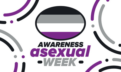 Asexual Awareness Week. International campaign to educate individuals about asexual. Celebrated annual in October. Asexual color flag. Poster, card, banner and background. Vector illustration