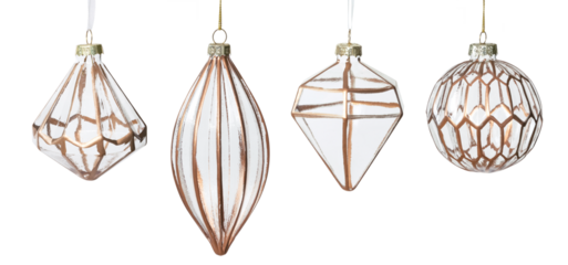 Boules de Noël transparentes aux bords cuivrés	