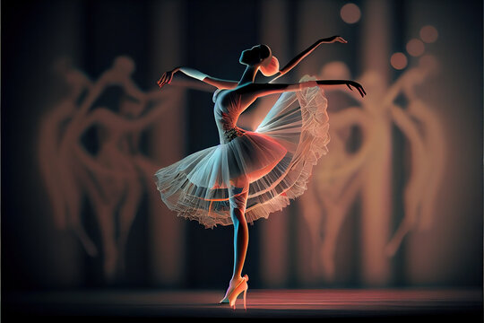 Dynamic ballet dancer silhouette with vibrant orange tutu, a mesmerizing fusion of art and movement 