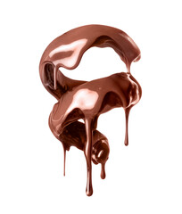 Melted chocolate with milk in a swirling shape closeup on a white background