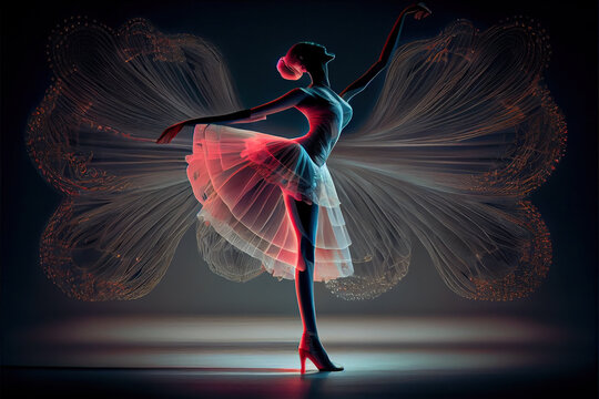 Dynamic ballet dancer silhouette with vibrant orange tutu, a mesmerizing fusion of art and movement 