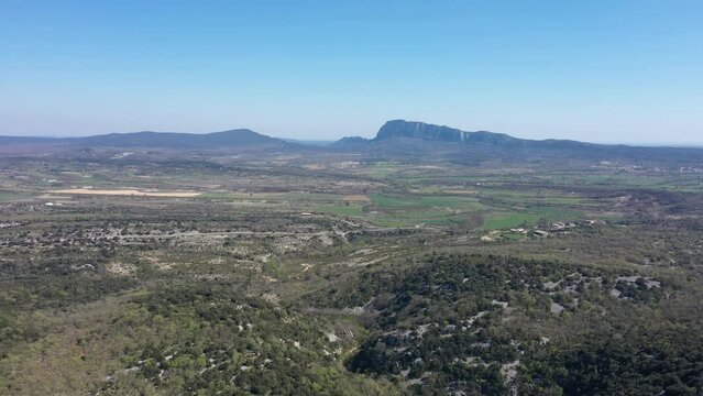 Large view of the Pic Saint Loup mountain near Montpellier aerial shot 