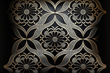 Fototapeta premium Japan kyoto traditional decorative pattern (D) , gold and silver metallic pencil , Generate by generative ai 