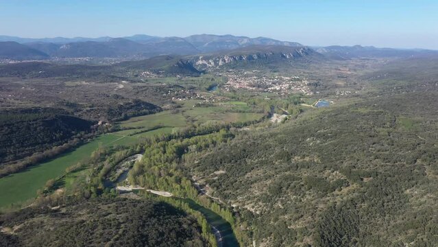 Winding herault river aerial view hiking trails destination France