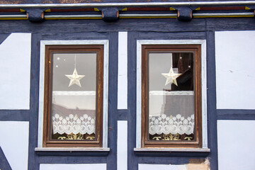 facade of house with windows in Bad Sooden-Allendorf in the Werra Valley in Germany, Hessen