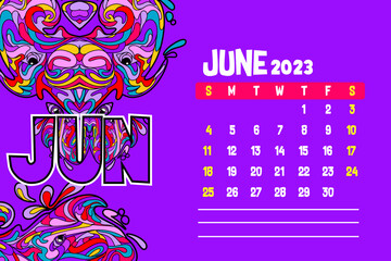 illustration for 2023 calendar template in abstract style, june