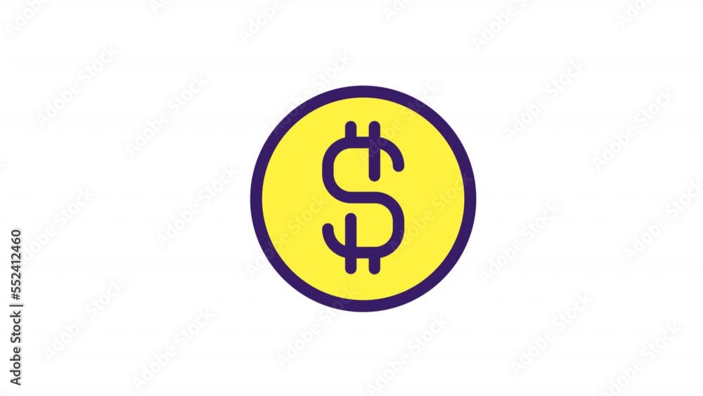 Poster animated dollar coin color ui icon. payment and purchase. banking and finance. seamless loop hd vide
