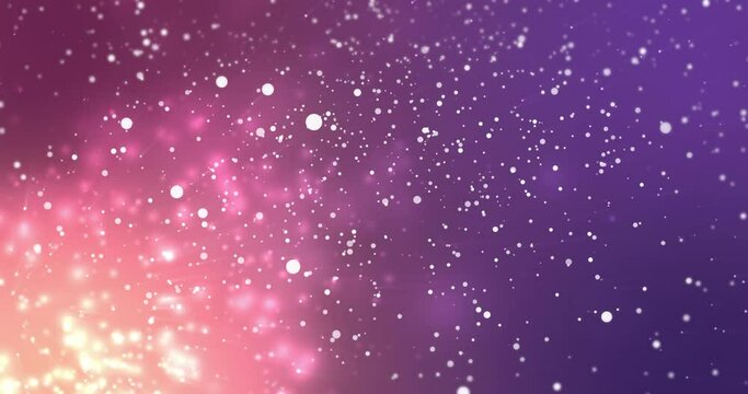 Animation of lights and snow falling on violet background