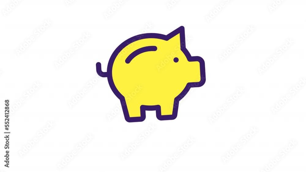 Poster animated piggy bank color ui icon. personal account. finance and banking. seamless loop hd video wit