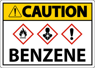 Caution Benzene GHS Sign On White Background
