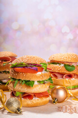 Christmas panettone gastronomico. Pan Brioche salato Panettone gastronomico Italian Christmas, New Year antipasto appetizer sandwiches, with sausage, meat, cheese, olives, salmon fish