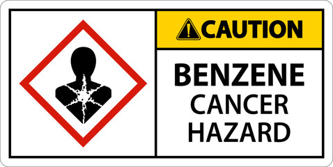 Obraz premium Caution Benzene Cancer Hazard GHS Sign On White Background