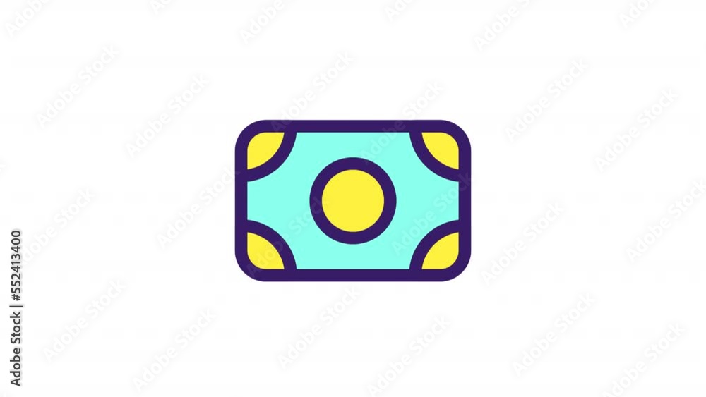 Poster animated currency color ui icon set. pay in cash. dollar banknotes. finance and banking. seamless lo