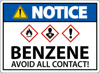 Notice Benzene Avoid All Contact GHS Sign On White Background