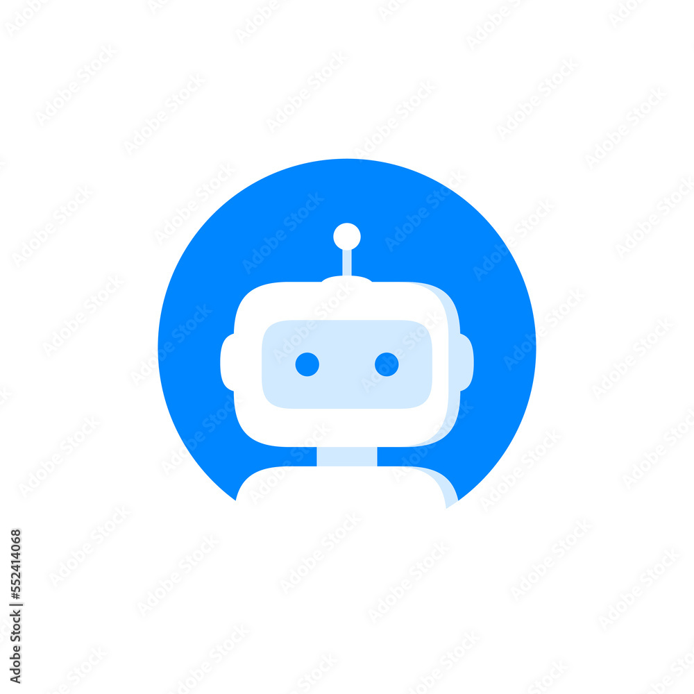 Poster robot logo icon. bot sign design. chatbot symbol concept. voice support service bot. online support 