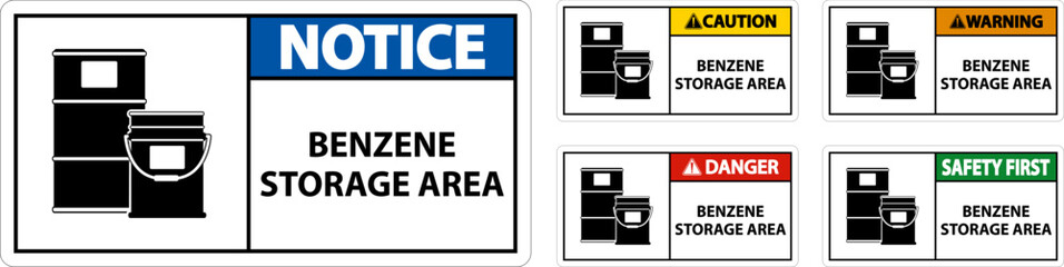 Caution Benzene Storage Area Sign On White Background