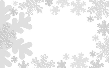 Illustration. Gray snowflakes on a transparent background with a place for writing, PNG. Background, pattern, concept of New Year holidays, Christmas