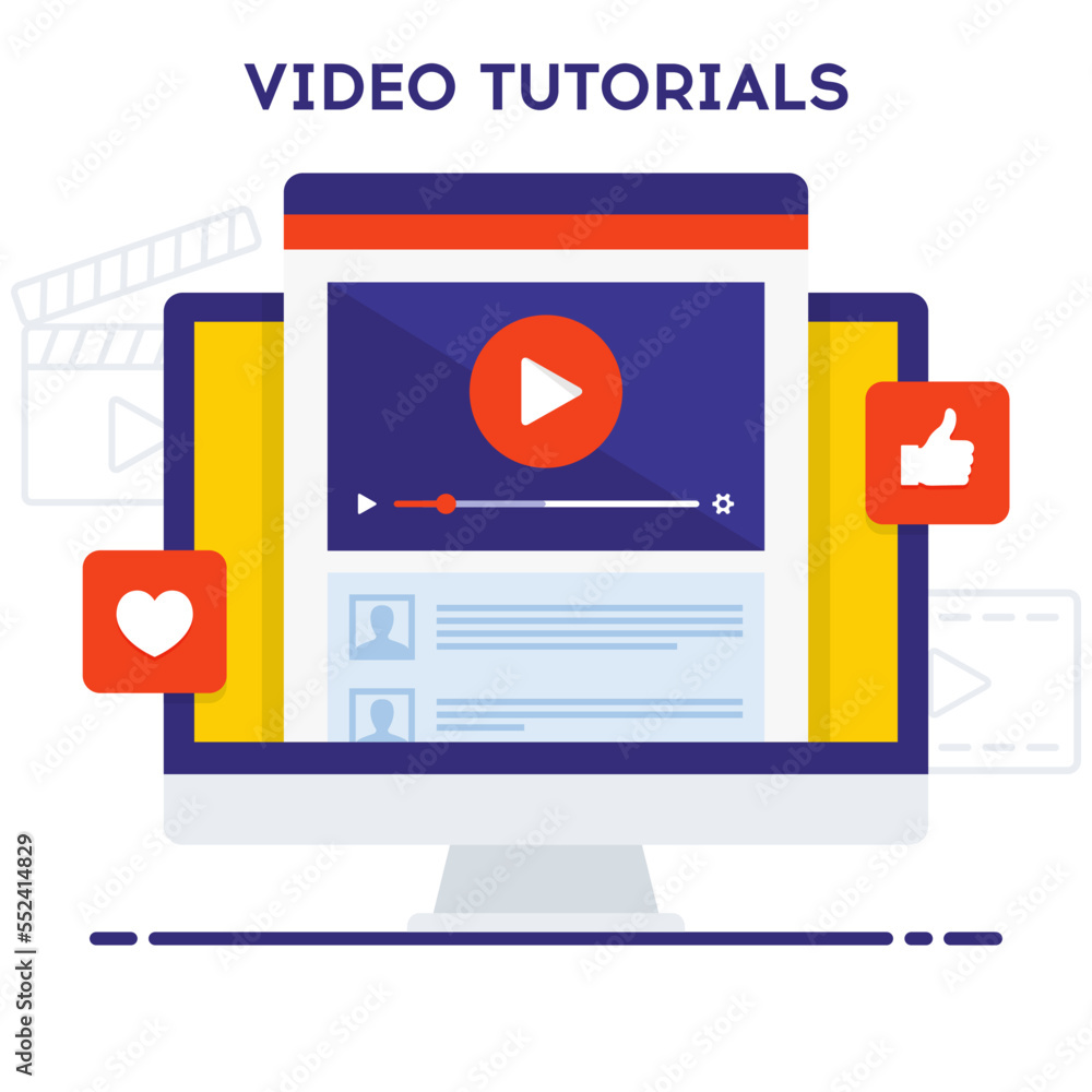 Poster video tutorials icon concept. online webinar icon design. study and learning background. digital les