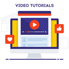 Video tutorials icon concept. Online webinar icon design. Study and learning background. Digital lesson illustration. Vector illustration in flat style on white background