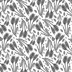 Seamless pattern with wheat isolated on white background