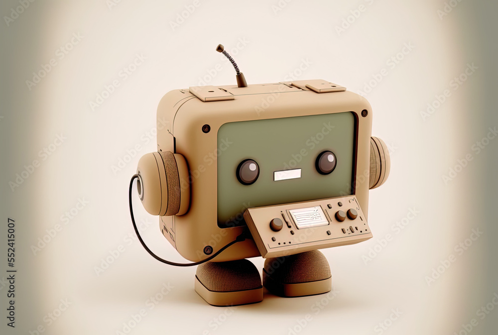 Aufkleber a little robot with a smart tablet that is blank. generative ai