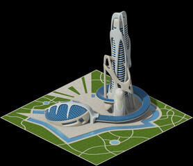 3D Isometric Game Futuristic Architecture
