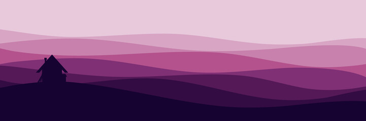 sunrise silhouette flat design vector banner template good for web banner, ads banner, tourism banner, wallpaper, background template, and adventure design backdrop