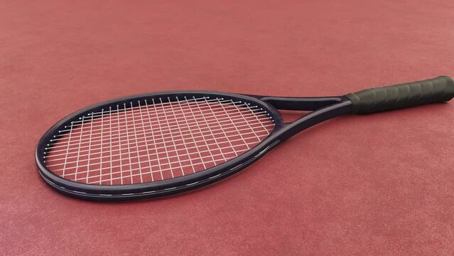 Sport and healthy lifestyle. Tennis. tennis racket on clay court Sports background with tennis concept, video, 3d rendering animation