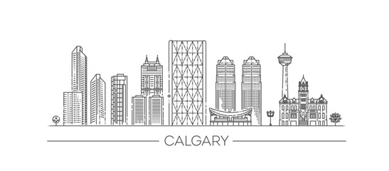 Outline Calgary. Canada City Skyline with Modern Buildings