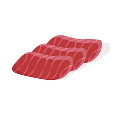 Japanese tuna sashimi. Raw sliced fish. Traditional Asian food. Vector illustration in trendy flat style isolated on white background.