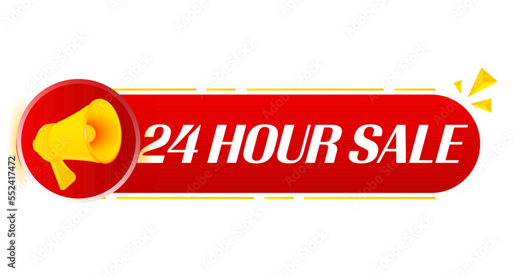 Aufkleber megaphone with 24 hour sale on white background. megaphone banner. web design. vector