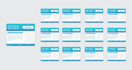 Fototapeta na wymiar Desk Calendar 2023 template 12 months included