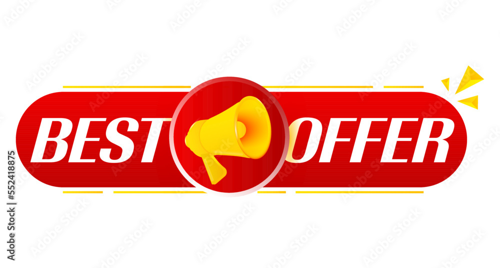 Poster Megaphone with best offer on white background. Megaphone banner. Web design. Vector